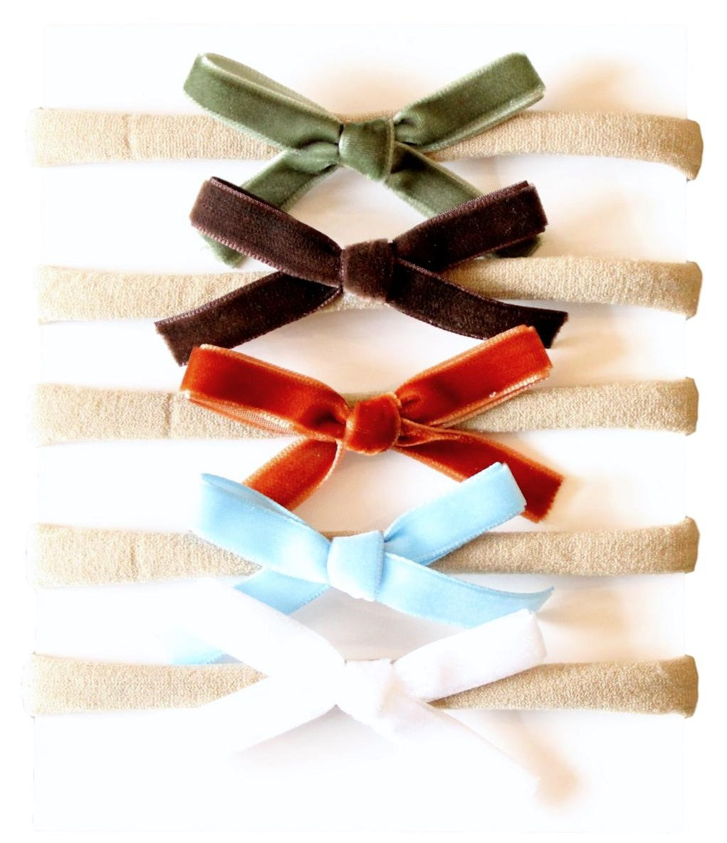 Nylon Headbands with Velvet Bows 5 pk. - Forest/Rust – Fawn & Foster